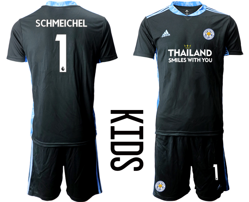Youth 2020-2021 club Leicester City black goalkeeper #1 Soccer Jerseys1->leicester city jersey->Soccer Club Jersey